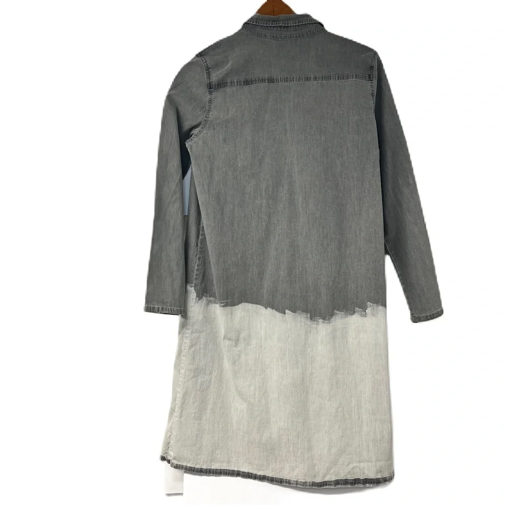 Vibe girls sz 20 black gray ombre denim button down shirt dress tunic lagenlook